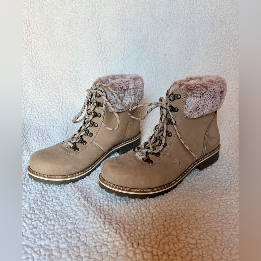 NWOT Avellini Genuine Leather Tan Shearling-Lined Lace up Boots/Booties Sz 10 - Picture 2 of 6
